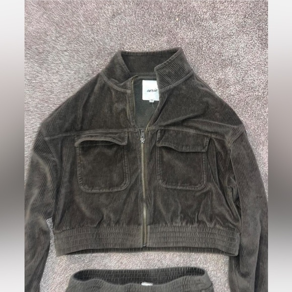 Aerie Olive Green Velour/Corduroy Flare Pants Set - Picture 2 of 4